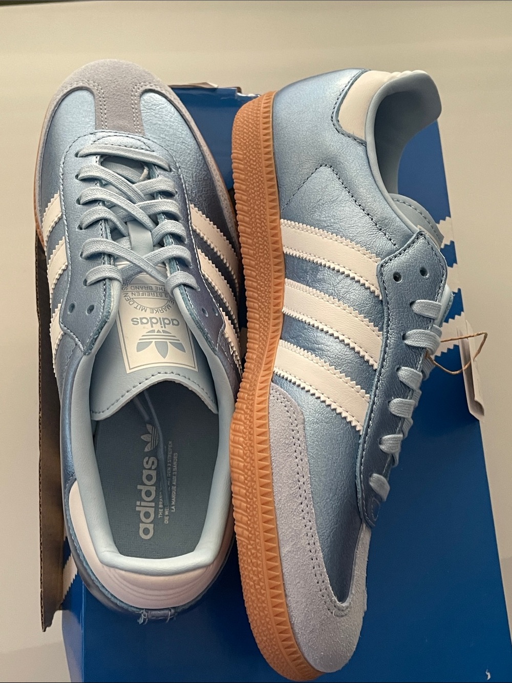 Adidas NWT NEW Samba OG J Metallic Light Blue & White Womens Sneakers size 7 - Picture 11 of 16